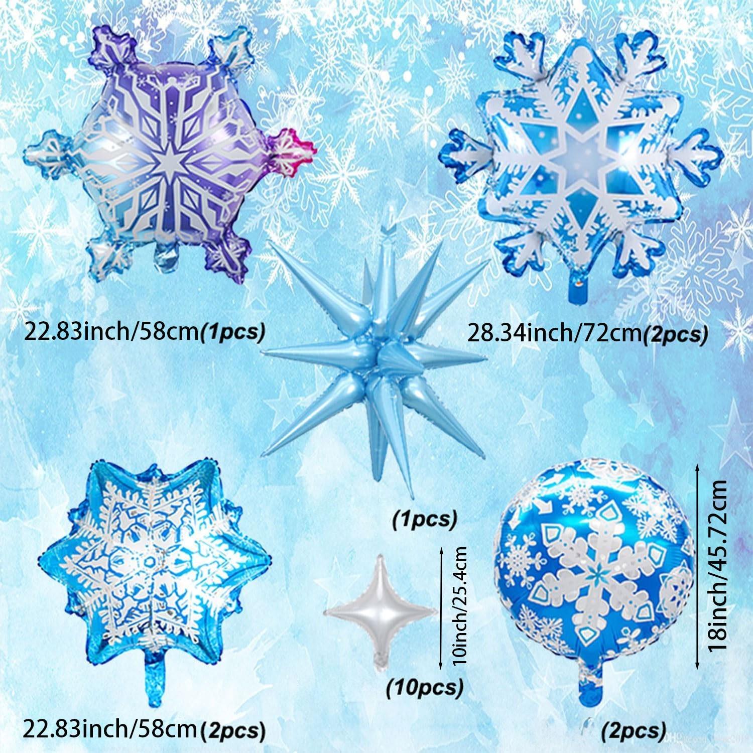 18 Inch Snowflake Aluminum Foil Balloons Party Set, Winter Wonderland Decor, Includes Explosive Stars, Perfect for Kids' Parties, Christmas, Cosplay
