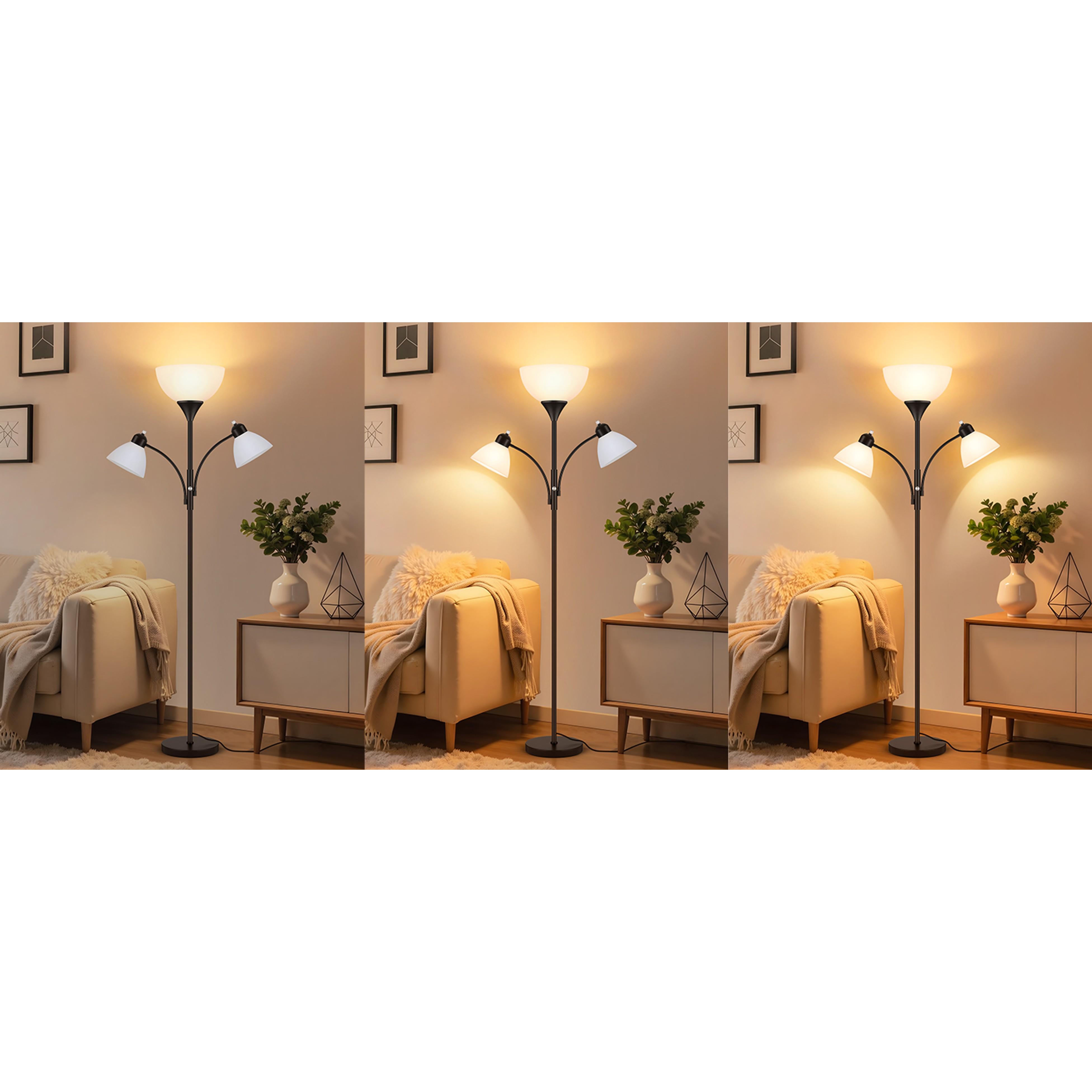 Torchiere Floor Lamps for Living Room,72" Dimmable Lamp with 2 Adjustable Reading Lights for Bedroom, Black Tall Standing Room Lamp, 3 Bulbs Included