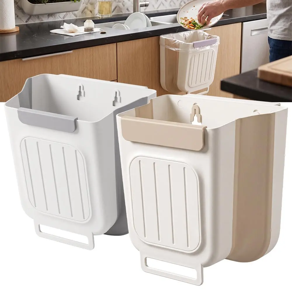 10L Collapsible-Fold Hanging-Mount Kitchen Trash Bin, Space-Saving Wall-Mount Waste Container for Cabinet Door, Kitchen Use Trash Storage