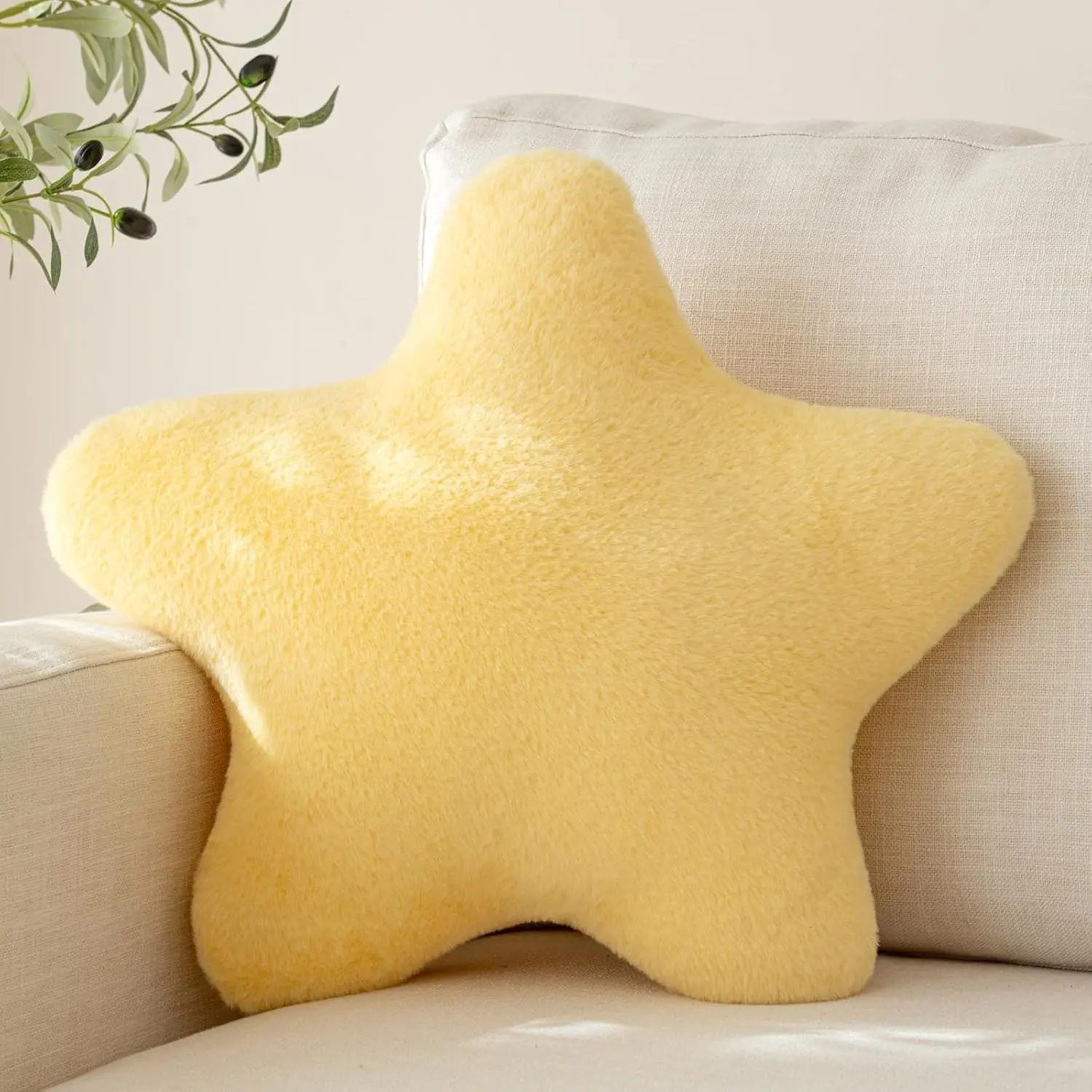 Star-Shaped Decorative Plush Throw Pillow, Cute Aesthetic Cushion for Couch, Bed, 14.9in Goose Yellow Living Room Decor Home Supply