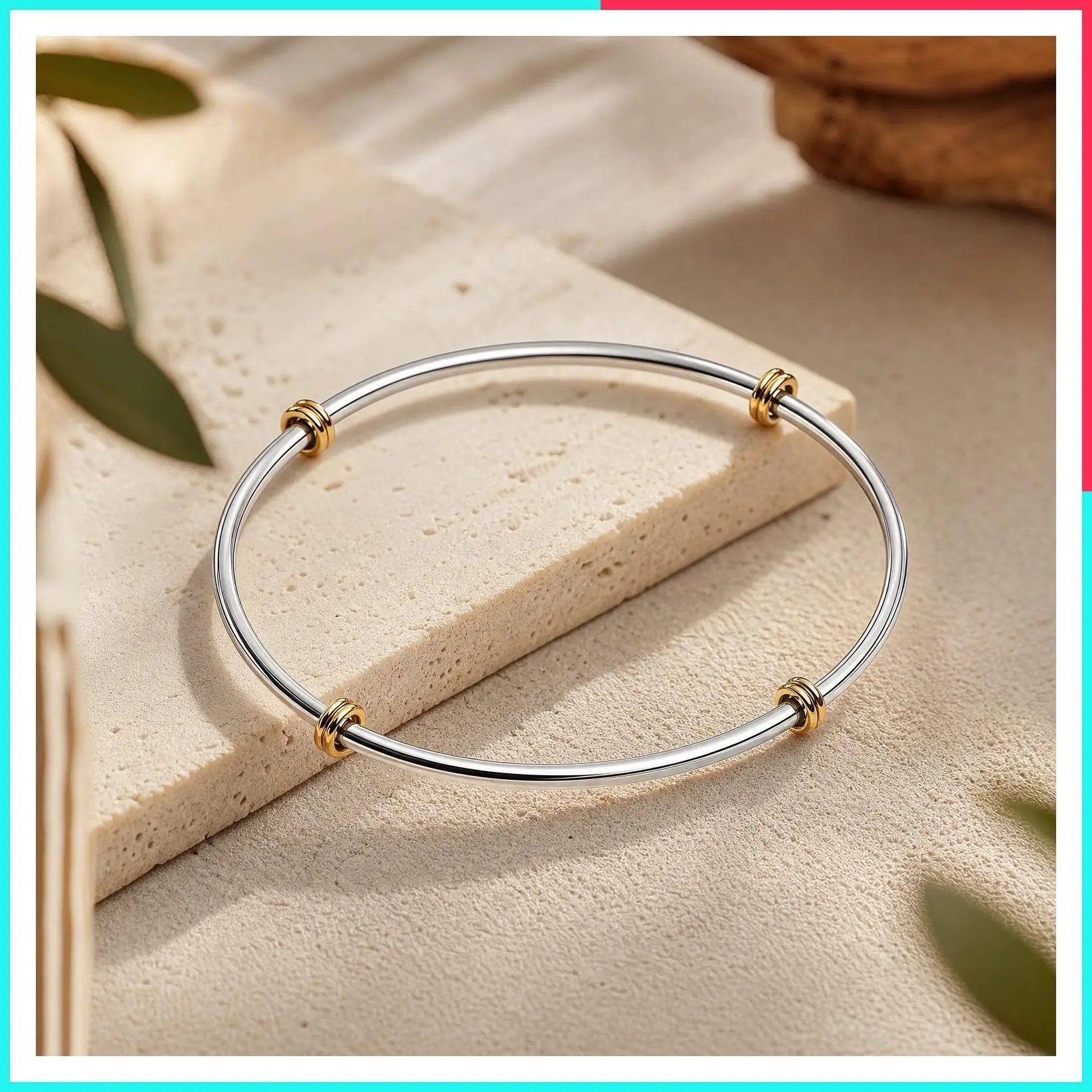 3-Pack Two-Tone High Polish Stainless Steel Stackable Bangle Bracelets for Women, Classic Thin Non-Tarnish Gold & Silver