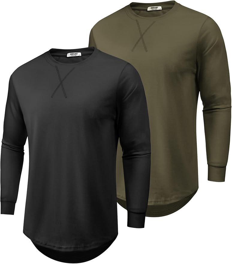 COOFANDY Mens Cotton T-Shirt Crew Neck Long Sleeve Tee Shirts Hipster Hip Hop Longline Casual Tops Gym Muscle Shirts COOFANDY Mens Cotton T-Shirt Crew Neck Long Sleeve Tee Shirts Hipster Hip Hop Longline Casual Tops Gym Muscle Shirts