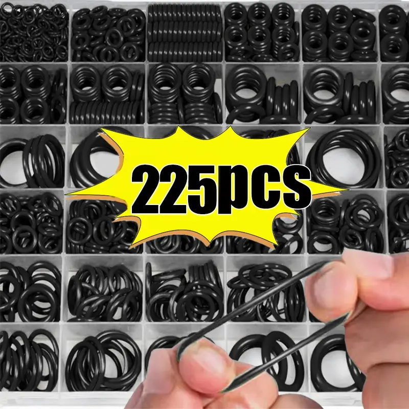225 Piece O-Ring Sealing Gasket Set, Oil Resistant Waterproof Rubber Seal, Various Sizes, for Cars, Machinery, Fuel Systems