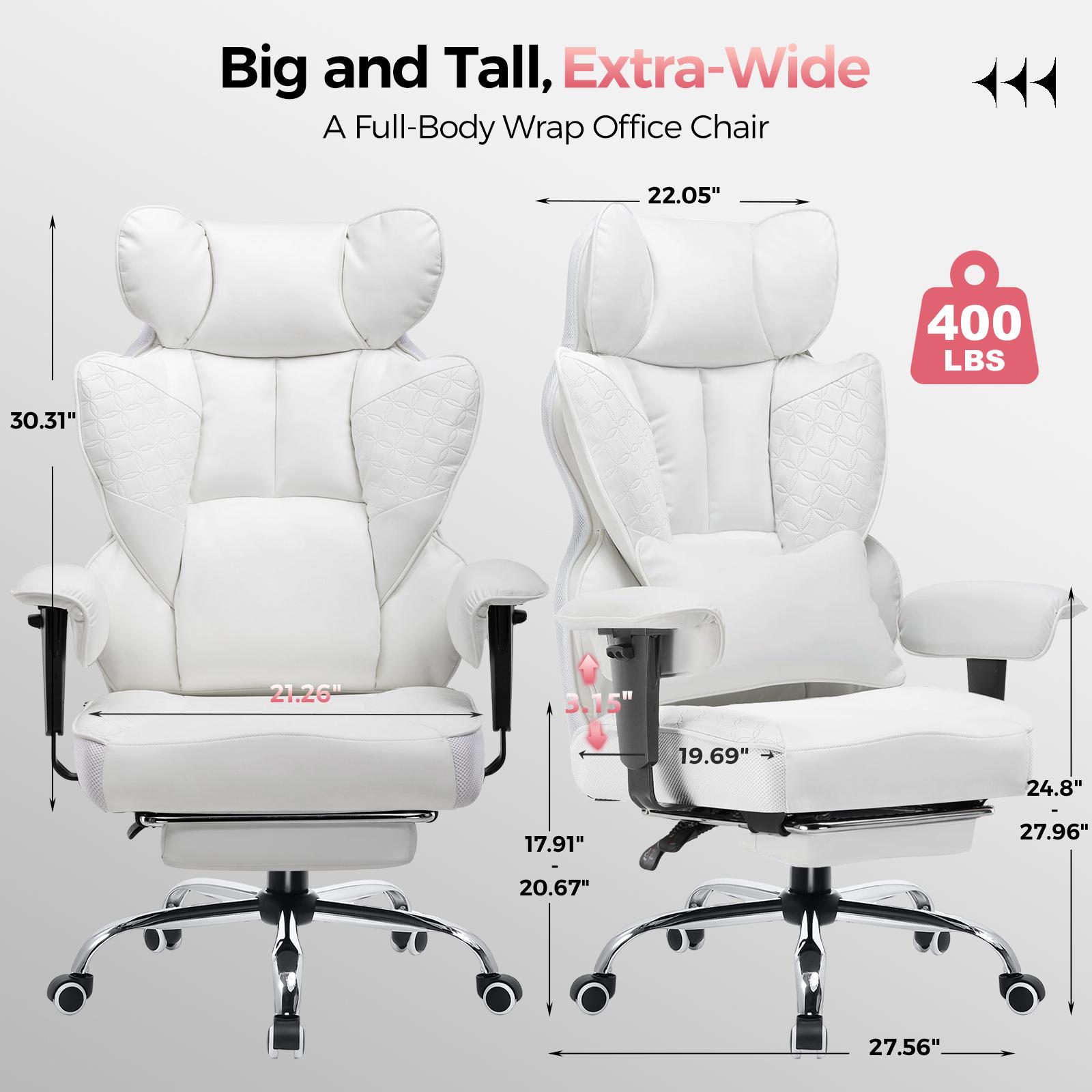 【New Year Sale】GTPLAYER Big and Tall Office Chair with Pocket Spring Lumbar Support, Ergonomic Comfortable Wide Office Chair with Outward Fixed Soft Armrests and Footrest Adjustable Sofa Furniture Comfy