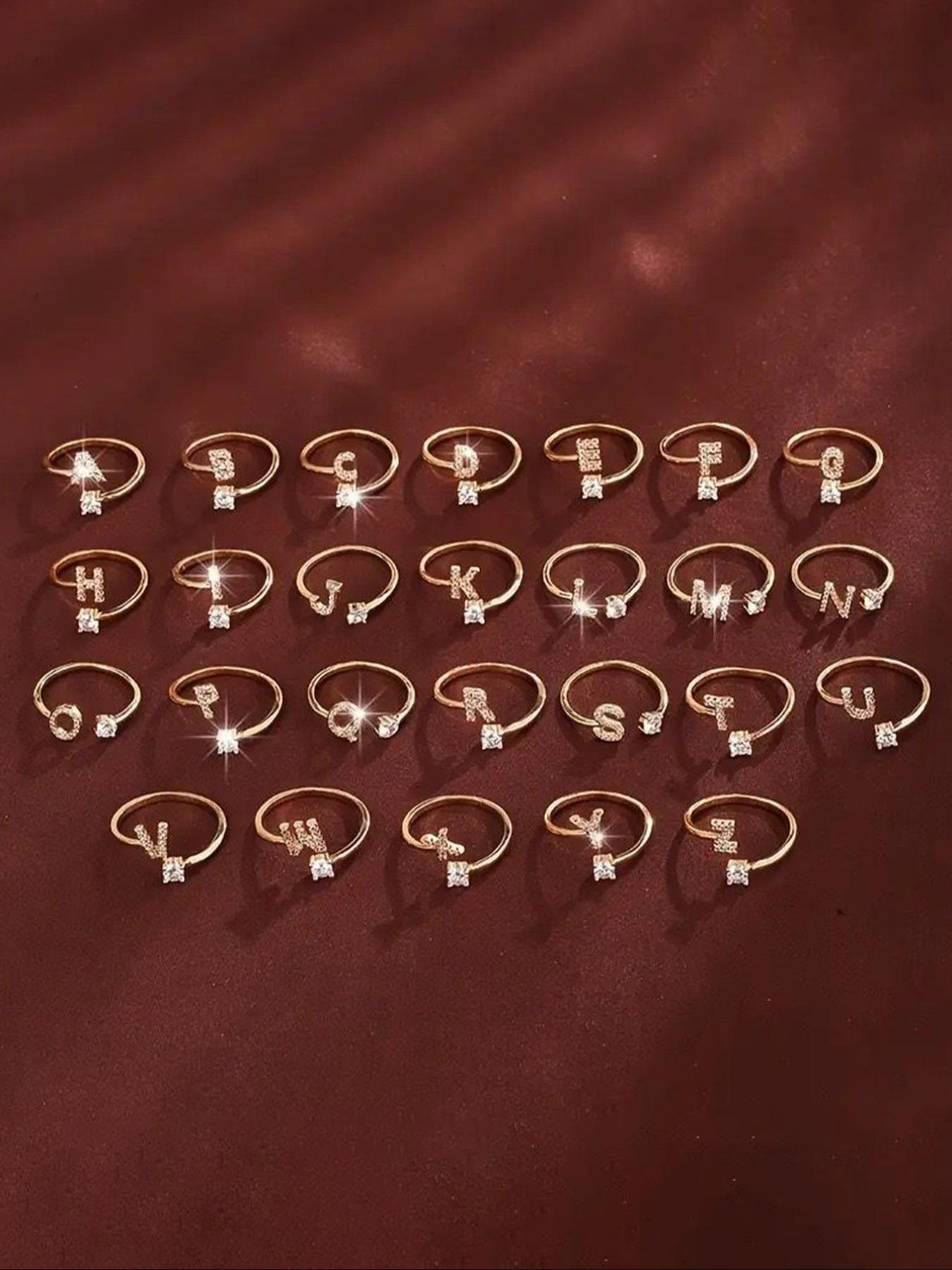 26 Letter Open Adjustable Ring| 14K Gold Plated Micro-Pavé Zircon| Minimalist Stackable Ring for Women – Perfect for Gifting, Parties & Daily Wear