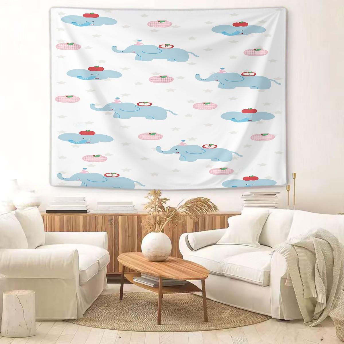 1 Fresh and Cute Cartoon Elephant Print Tapestry, Suitable for Bedroom, Living Room, and Dorm Room Wall Decor a Gift Loved by Children and Teenagers
