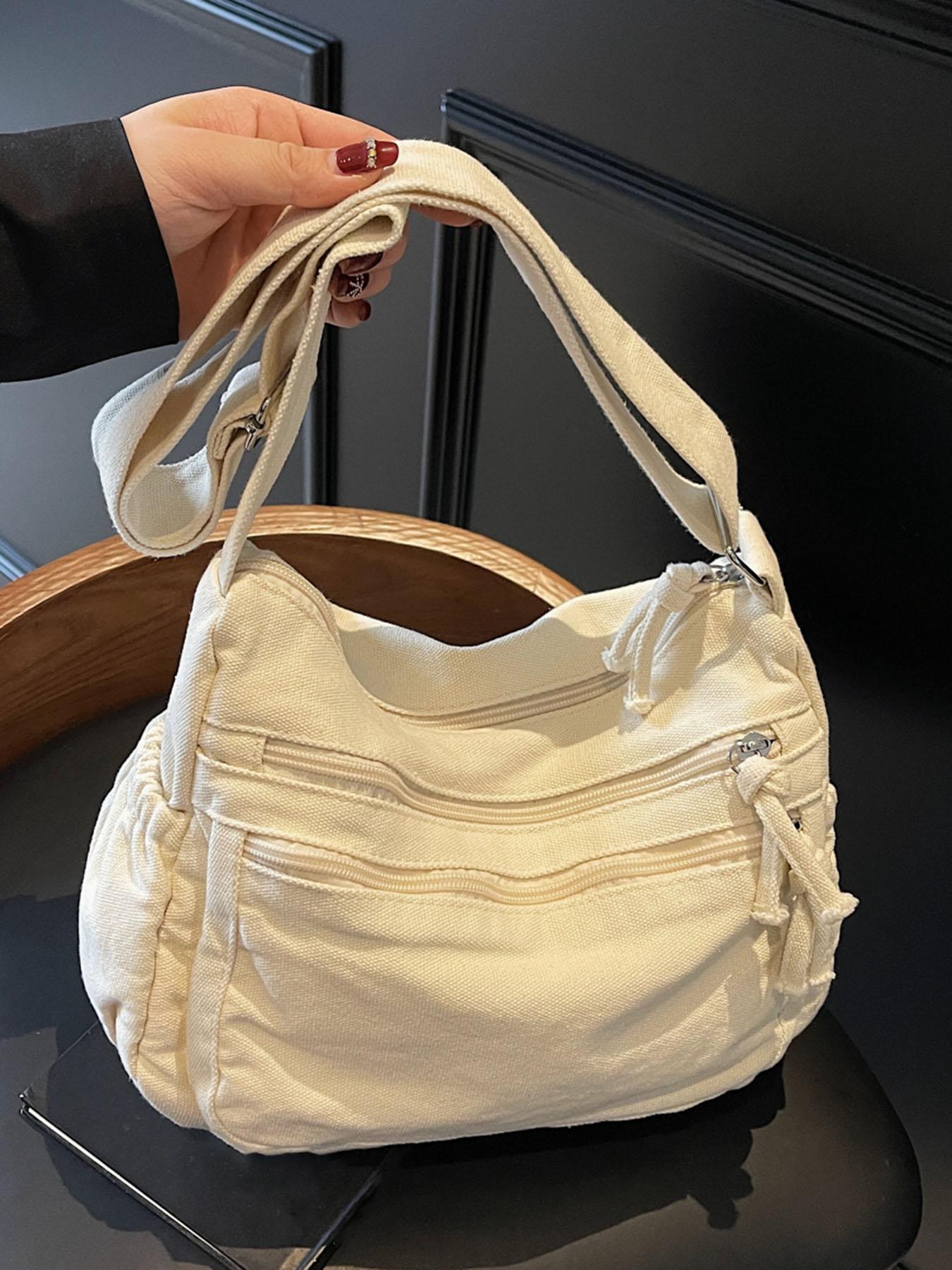 Niche design retro denim washed shoulder messenger bag, multiple zipper pocket design adjustable shoulder strap messenger bag, workwear style fashion trend versatile multi-color selection, suitable for daily commuting, Canvas Crossbody Bag, etc.