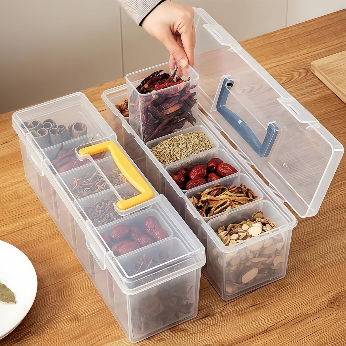 7 PCS Storage Box Set, clear plastic containers for spices, grains, and snacks, easy-access design for kitchen organization, perfect for home cooking, meal prep, and countertop storage, Transparent