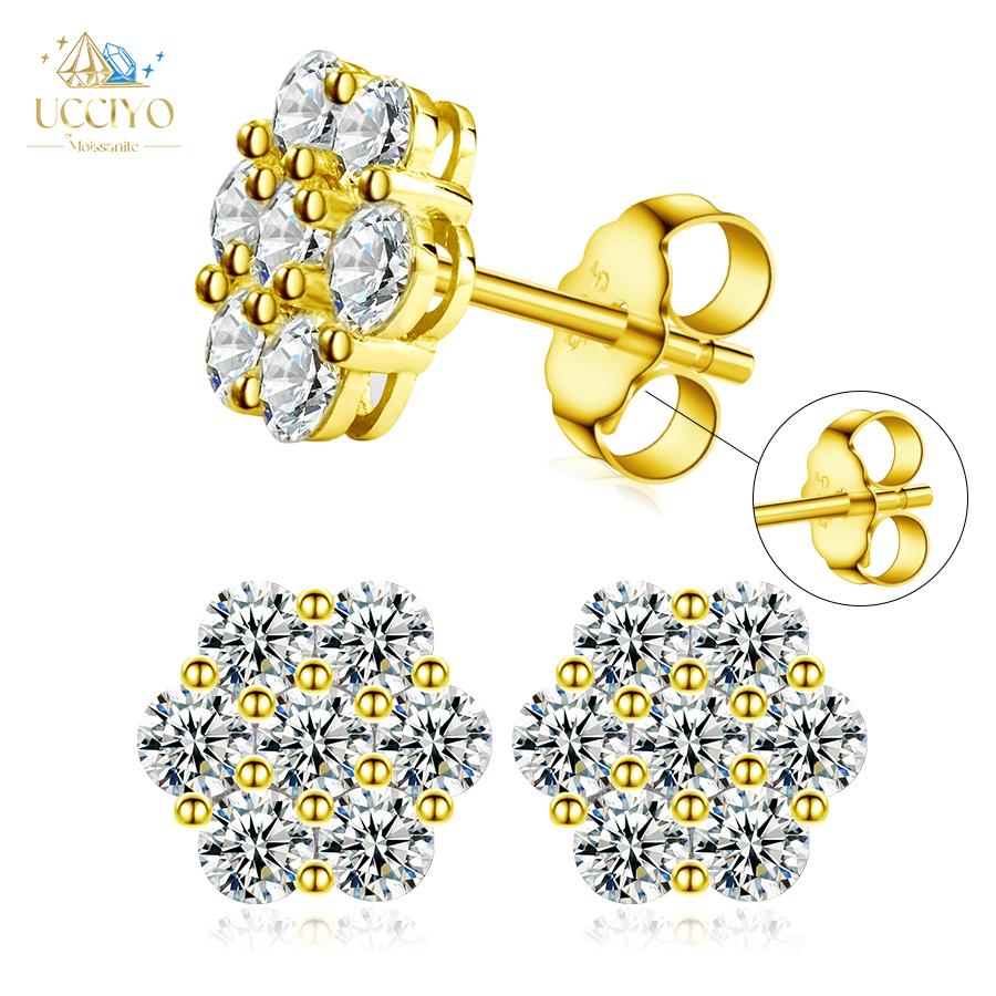 【E266 live2】Ucciyo S925 Synthetic Moissanite Flower Stud Earrings Synthetic Moissanite Jewelry Perfect Birthday for Men Women Silver Earrings Gold Earrings Moissanite Wedding Set