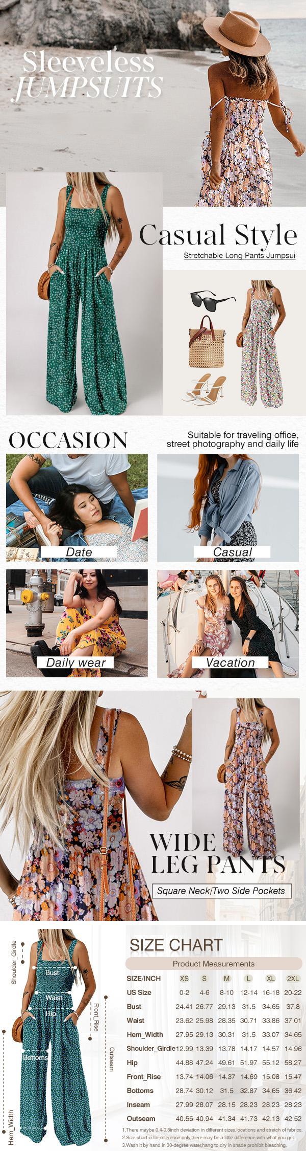 Women's Casual Loose Overalls Jumpsuits One Piece Sleeveless Printed Wide Leg Long Pant Rompers With Pockets Bohemian Womenswear Women's Casual Loose Overalls Jumpsuits One Piece Sleeveless Printed Wide Leg Long Pant Rompers With Pockets Bohemian Womenswear