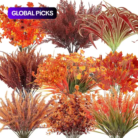 19 Bundles 10 Styles Artificial Fall Flowers, UV Resistant Decorative Fake Faux Flowers, Outdoor Fall Decor, Halloween Thanksgiving Decorations #GLOBAL PICKS