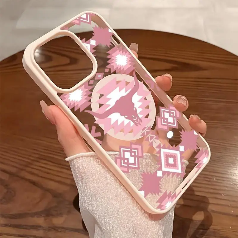 Premium Magnetic Phone Cases for iPhone17 Promax 16Plus 15 14 13 12 11 Western Pink Cowboy Bull Head Geometry y2k cased MagSafe Ready, Anti-Fall, Springtok and Ultra-Thin Design | Perfect for Everyday Use Protector Screen Protector Aesthetic Cover.HME01