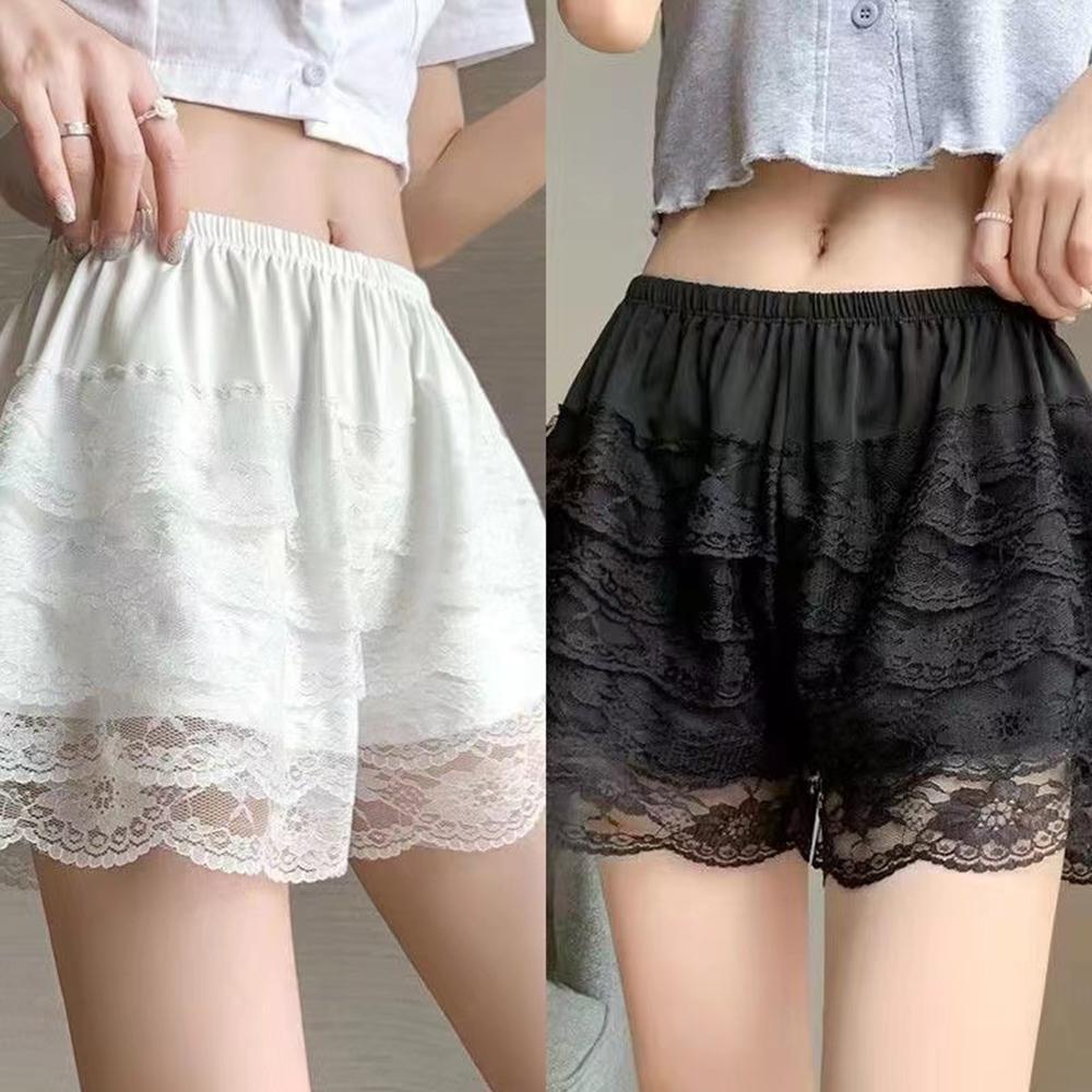 Black White Pleated Safety Panties Woman Cute Lolita Shorts Vintage Ruffle Knickers Girls Princess Underpants Summer Petticoat