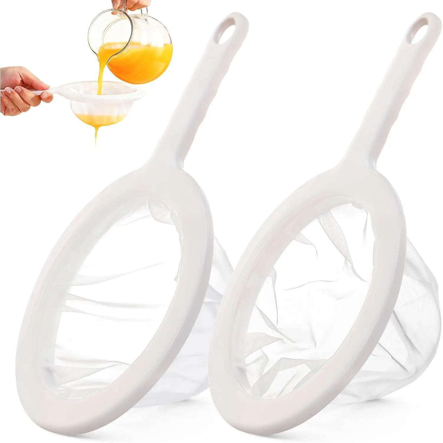 Ultra Fine Mesh Strainer with Handle, 2 Pack, 100/400 Mesh, Plastic Coffee Strainer, Small Colander for Kitchen, Nylon Fine Sieve for Nut Milk, Yogurt, Juice, Honey, ,  Leaf Filter