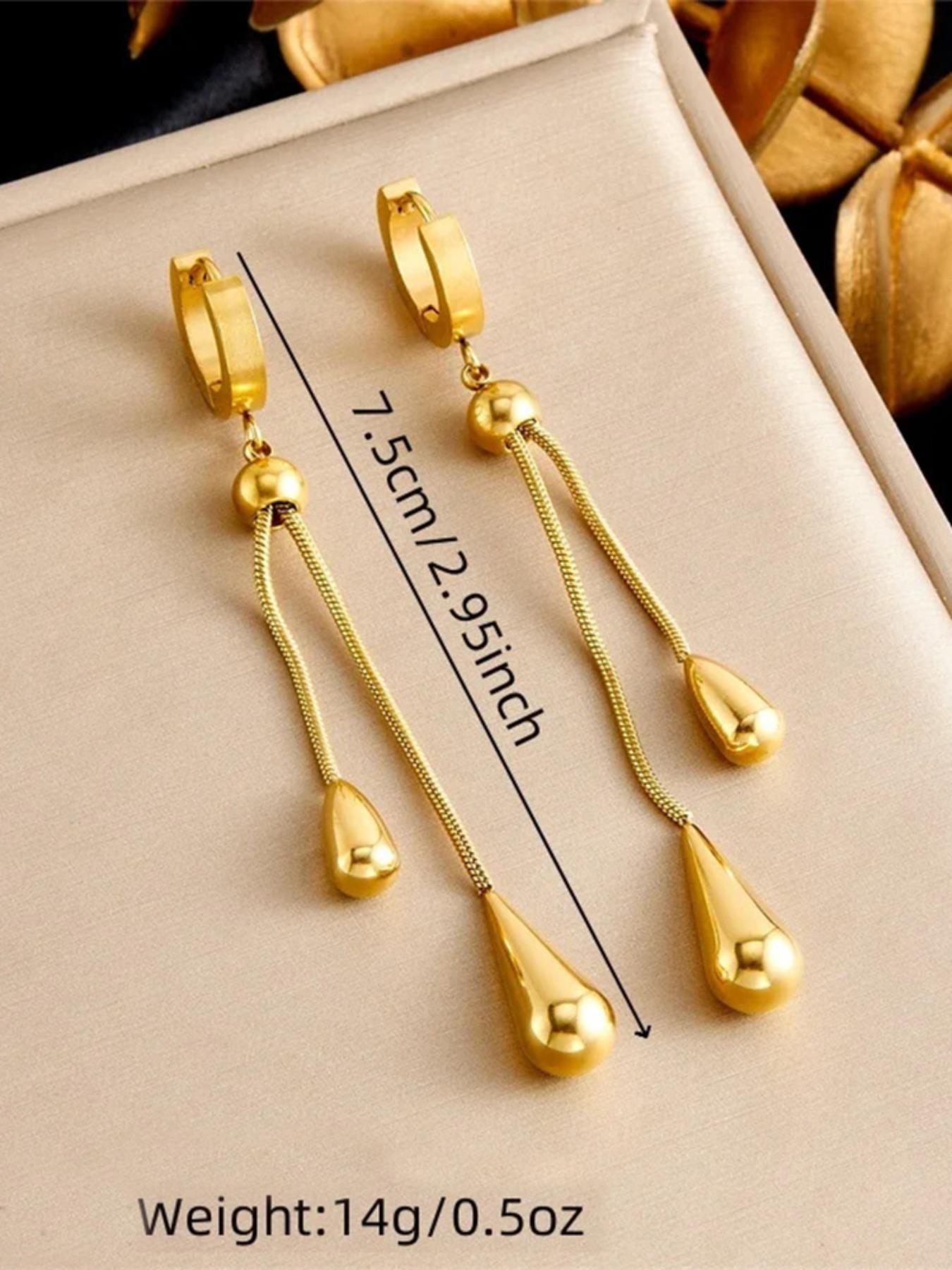 2Pcs 316L Stainless Steel Adjustable Water Droplet Tassels Necklace Earrings Women New Golden Fashion Jewelry Set Party Gifts