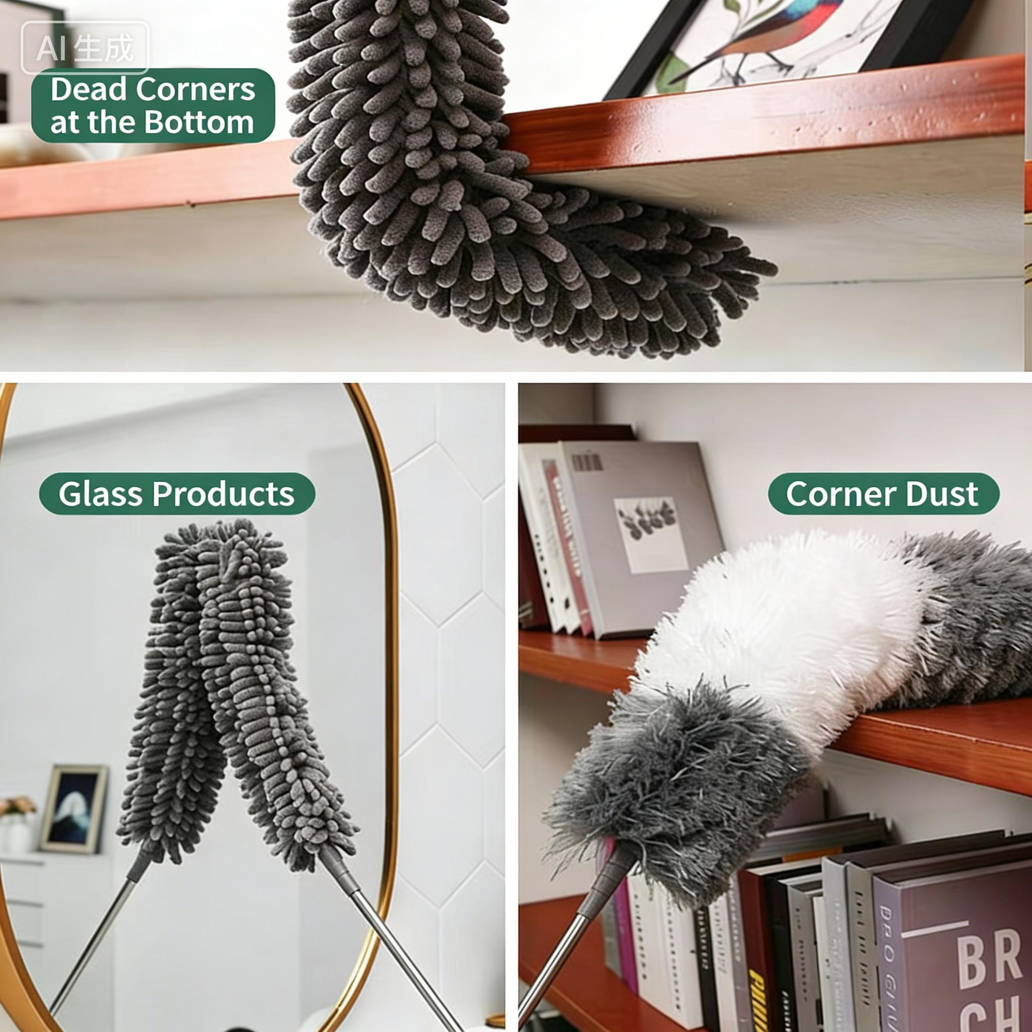 Extendable Dust Brush Household Cleaning Tool, Long Handle Crevice Cleaner, Static Adsorption No Dust, Bendable Detachable Washable Feather Duster