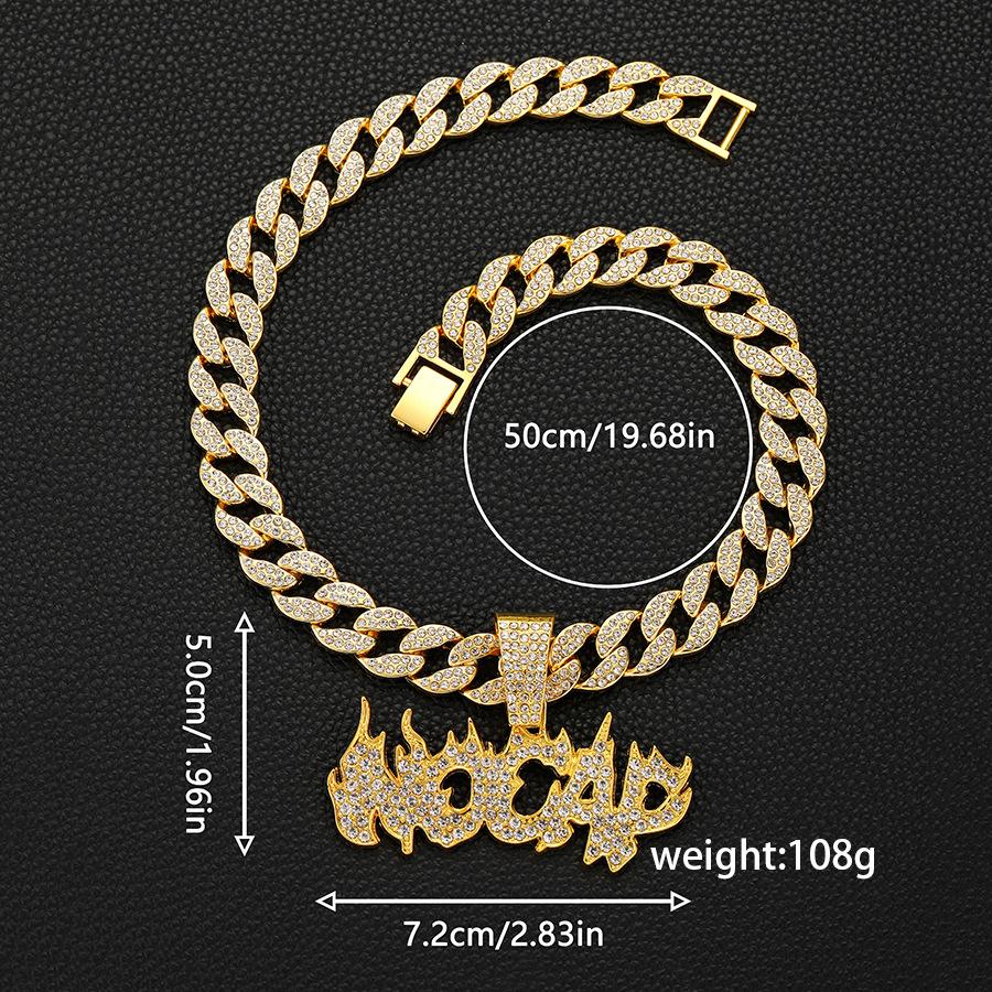 Fashionable Flame Letter NOCAP Alloy Diamond Pendant Hip Hop Retro Personality Necklace Pendant