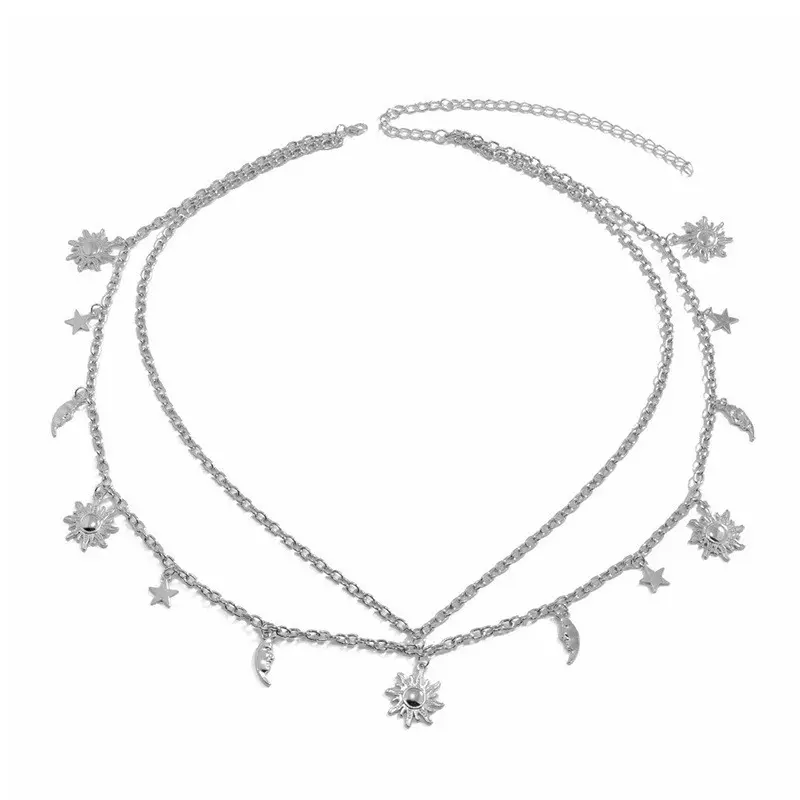 White K small stars moon waist chain