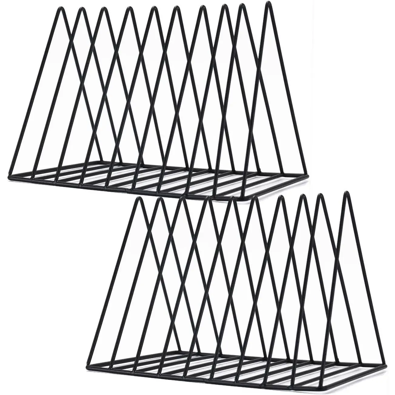 2 Pack 9 Slot Black Iron Wire Magazine Holder, Desktop File Sorter Organizer Triangle Bookshelf Decor for Home Office