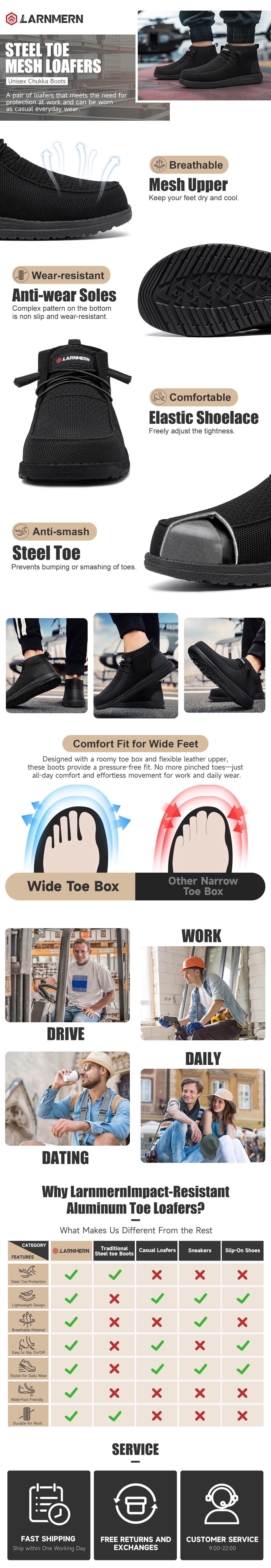 Men's Steel Toe Loafers Mid-top Shoes Slip On Work Shoes With OSHA approval and ASTM certification Lightweight Comfortable Footwear TikTokShopBlackFriday