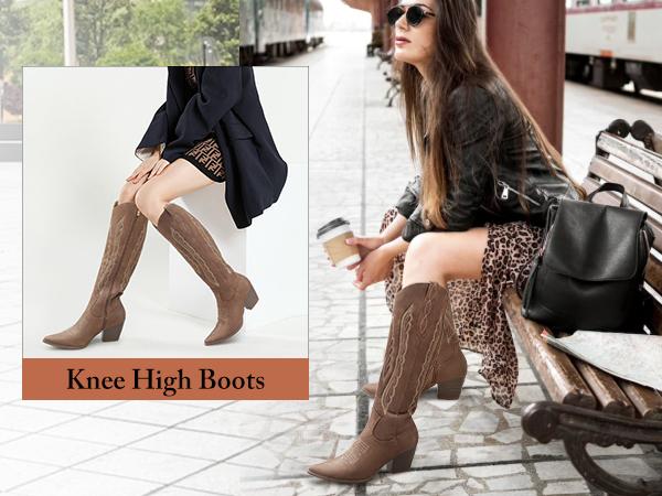 Maiqi Cowboy Boots for Women Knee High Western Boots Pointed Toe Side Zipper Chunky Heel Cowgirl Boots Retro Fashion Comfortable Walking Shoes Maiqi Cowboy Boots for Women Knee High Western Boots Pointed Toe Side Zipper Chunky Heel Cowgirl Boots Retro Fashion Comfortable Walking Shoes