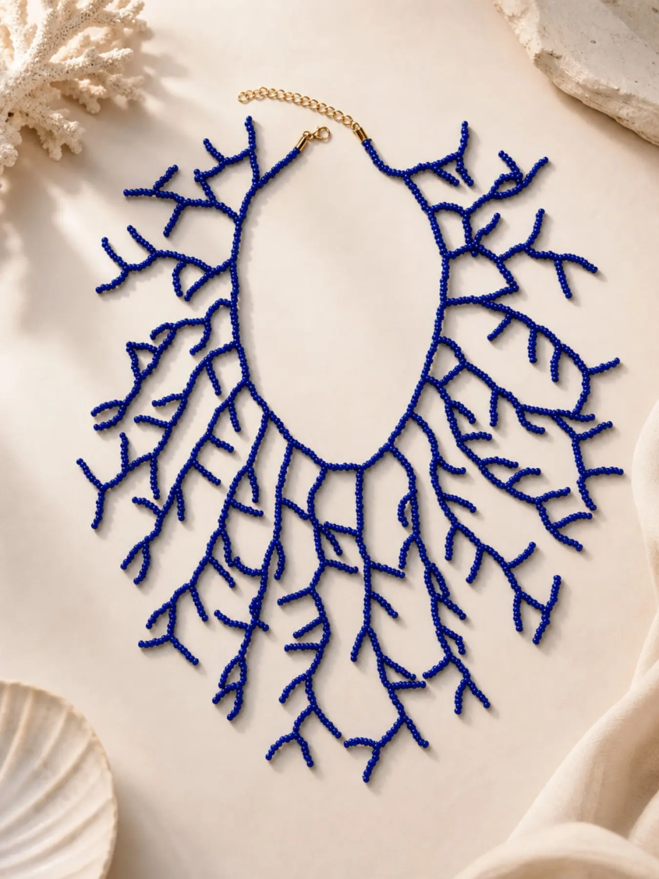 Handmade Blue Coral Bead Statement Necklace, Unique Wraparound Collar Chain, Perfect for Party Evening Wear, Handcrafted Jewelry, Beaded Necklace, Fashion Accessory
