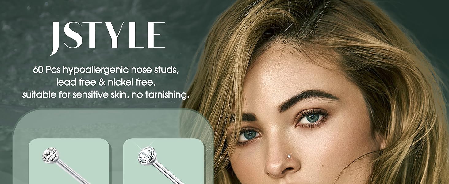Jstyle 60 Pcs Hypoallergenic Stainless Steel Nose Studs for Women Men Sparkly CZ Small Nose Studs Rings Piercing Body Jewelry 1.5mm 2mm 2.5mm Jstyle 60 Pcs Hypoallergenic Stainless Steel Nose Studs for Women Men Sparkly CZ Small Nose Studs Rings Piercing Body Jewelry 1.5mm 2mm 2.5mm