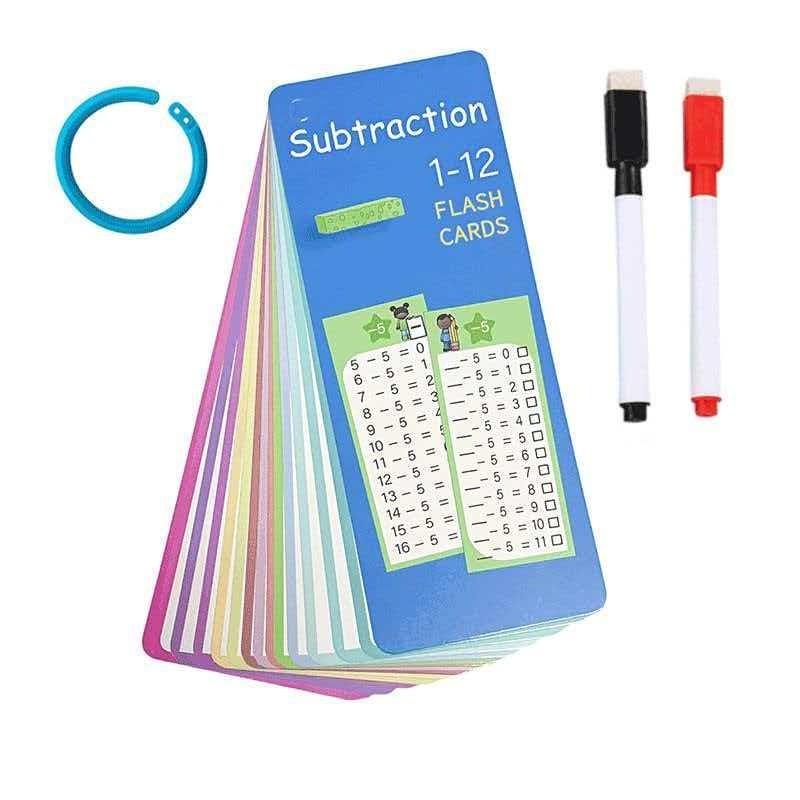 Cross-Border Flashcards 15 Math Subtraction Number Cards Erasable Reusable Learning Cards Educational Toy Set with Two Pens and One Ring