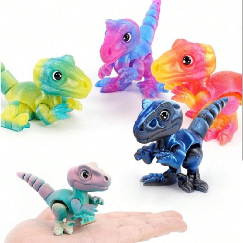 3D Printed Small Colorful Dragon Jointed Figure with Realistic Eyes, Artisanal Ornament, Collectible Doll, Decorative Craft