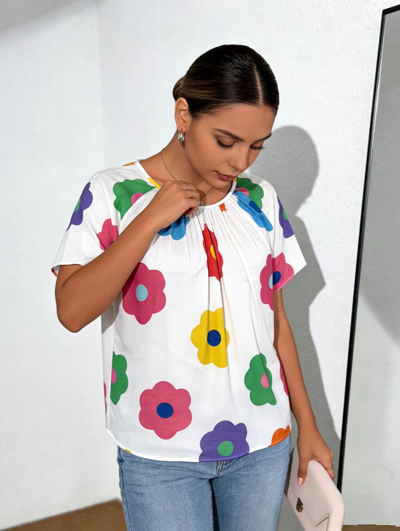 Fashion Sunflower Random Print T-Shirt, Casual Summer Top, Comfortable Cotton Material, Perfect for Daily Wear, Women's Fashion Tee