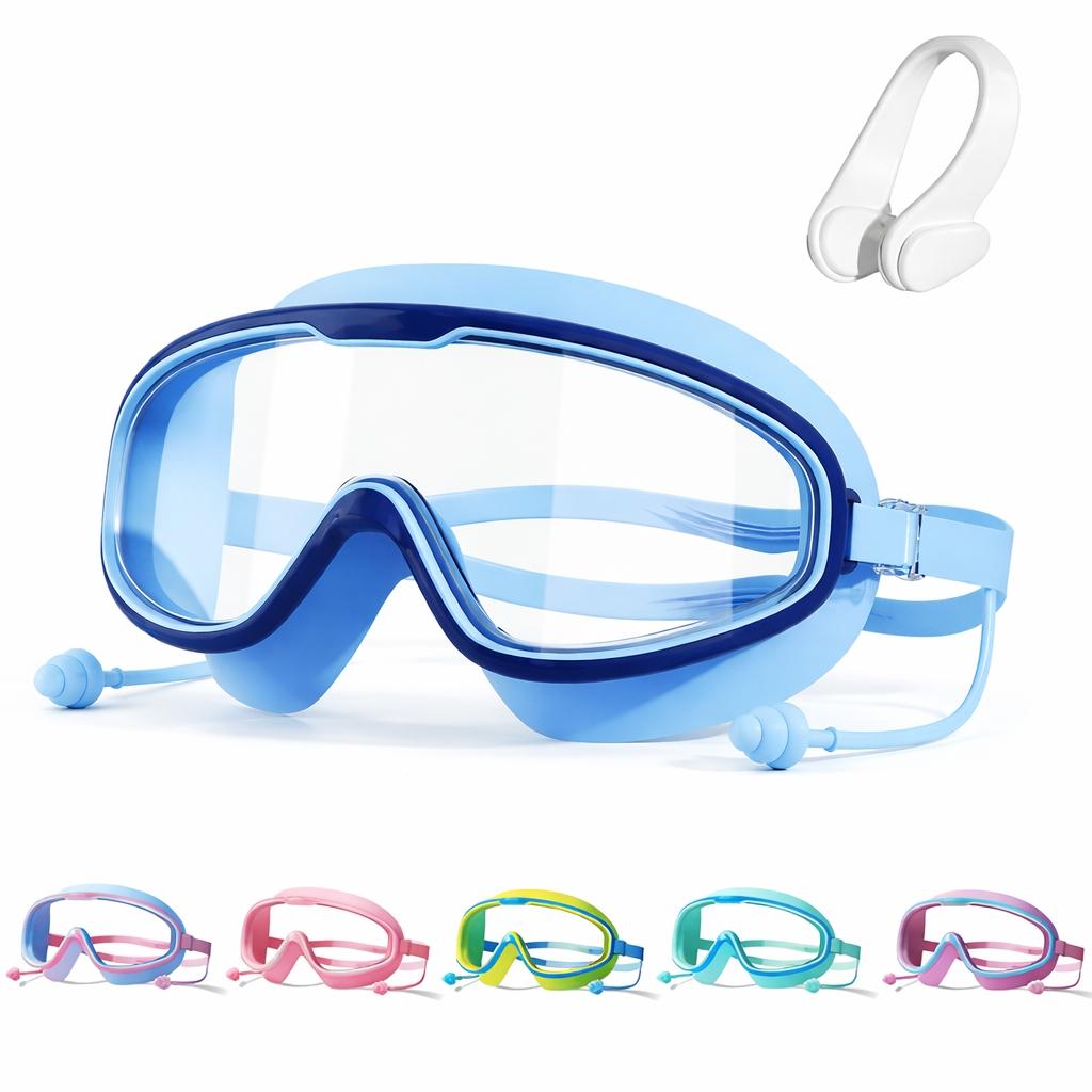 Swim Goggles  Anti-Fog Wide View No Leakage Swimming Goggles for Kids 3-15 with Earplugs, Children's Large Frame Waterproof and Anti-Fog Swimming Goggles, 2026 New Kids Swim Goggles