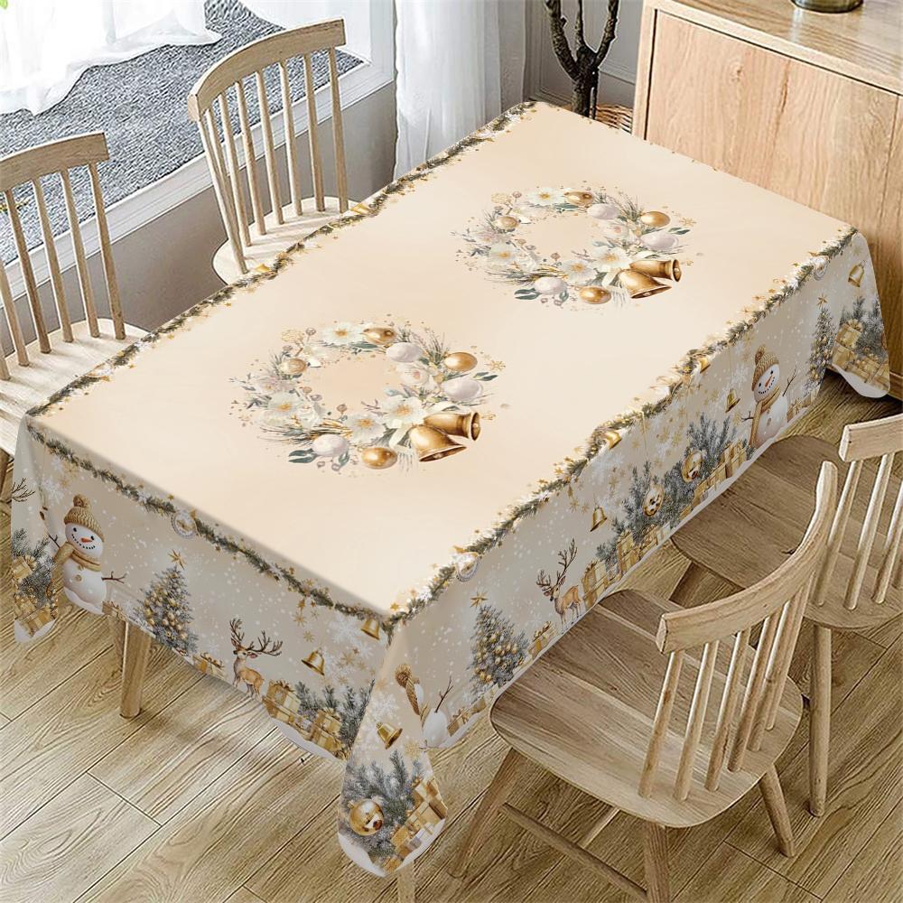 Rectangular Christmas Tablecloth, Snowman & Bell Design, Holiday Party Decorations, Best Gift for New Year Eve Dinner