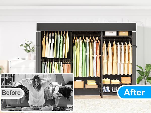 Ulif Heavy Duty Closet Organization System, Freestanding Clothes Rack, Adjustable, 63"W x 16"D x 77"H, 960 lbs Weight Capacity, with Dust Cover, Black