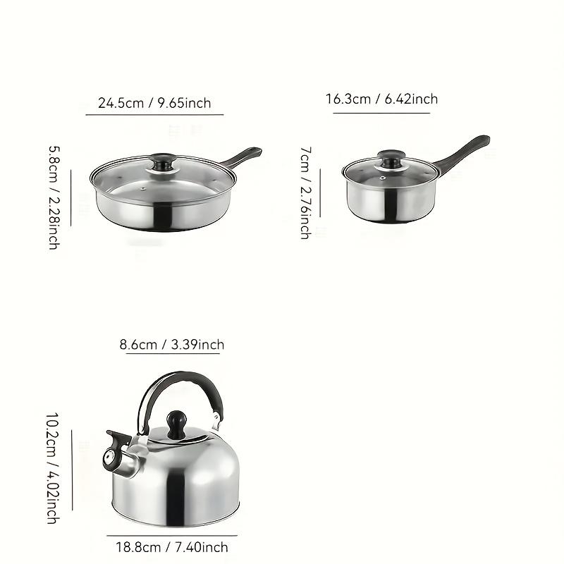 6pc Stainless Steel Multi-Function Cookware Set, Durable Easy Clean Non-Stick Pot, Soup Pot, Milk Pot, Fry Pan, Water Kettle Suitable for restaurant and home kitchens