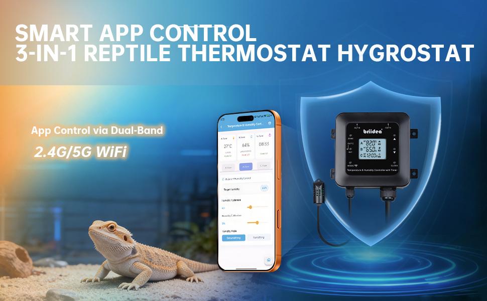 WiFi Temperature and Humidity Controller with Timer Outlet, Reptile Thermostat Hygrostat, App via Dual-Band 2.4G/5G WiFi for Greenhouse, Incubator, Mushroom, and Homebrew
