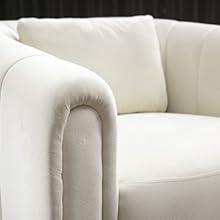 [SpringStatements] Ebello Swivel Feature Chair with Plump Pillow, Modern Channel Dutch Velvet Upholstery Chair, Comfortable Round Armchair, Swivel Bucket Chair for Kindergarten Living Room Bedroom