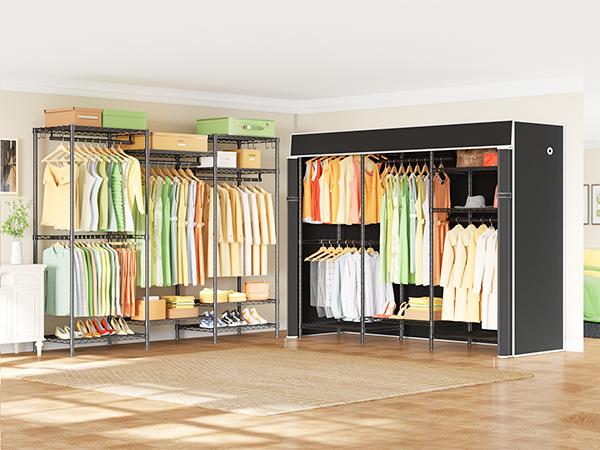 Ulif Heavy Duty Closet Organization System, Freestanding Clothes Rack, Adjustable, 63"W x 16"D x 77"H, 960 lbs Weight Capacity, with Dust Cover, Black