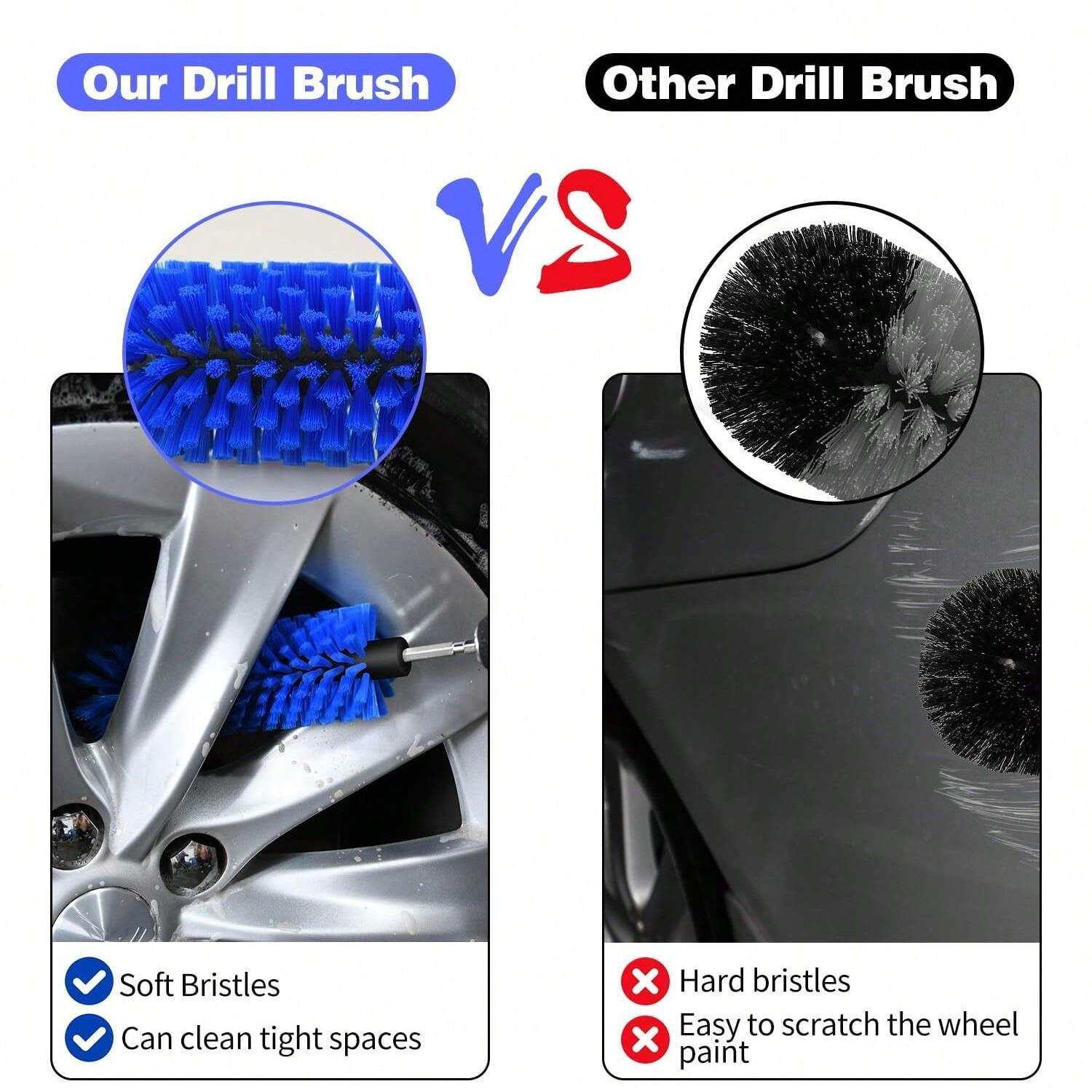 1PC Car Wheel Cleaning Brush, 1pc Drill Brush Attachment for Cleaning, Highly Dense and Durable Car Cleaning Brush for Wheels, Rims, Engines, Exhaust, Bottle
