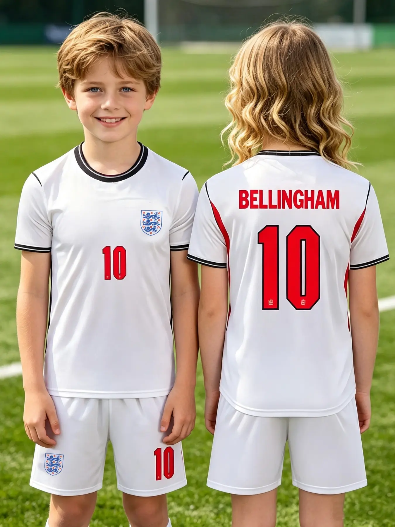 England Bellingham 10 Kids Football Set, Soccer Clothes, Pattern Jersey, Breathable Quick-Dry Round Neck Short Sleeve Shorts, Family Soccer Training Gear