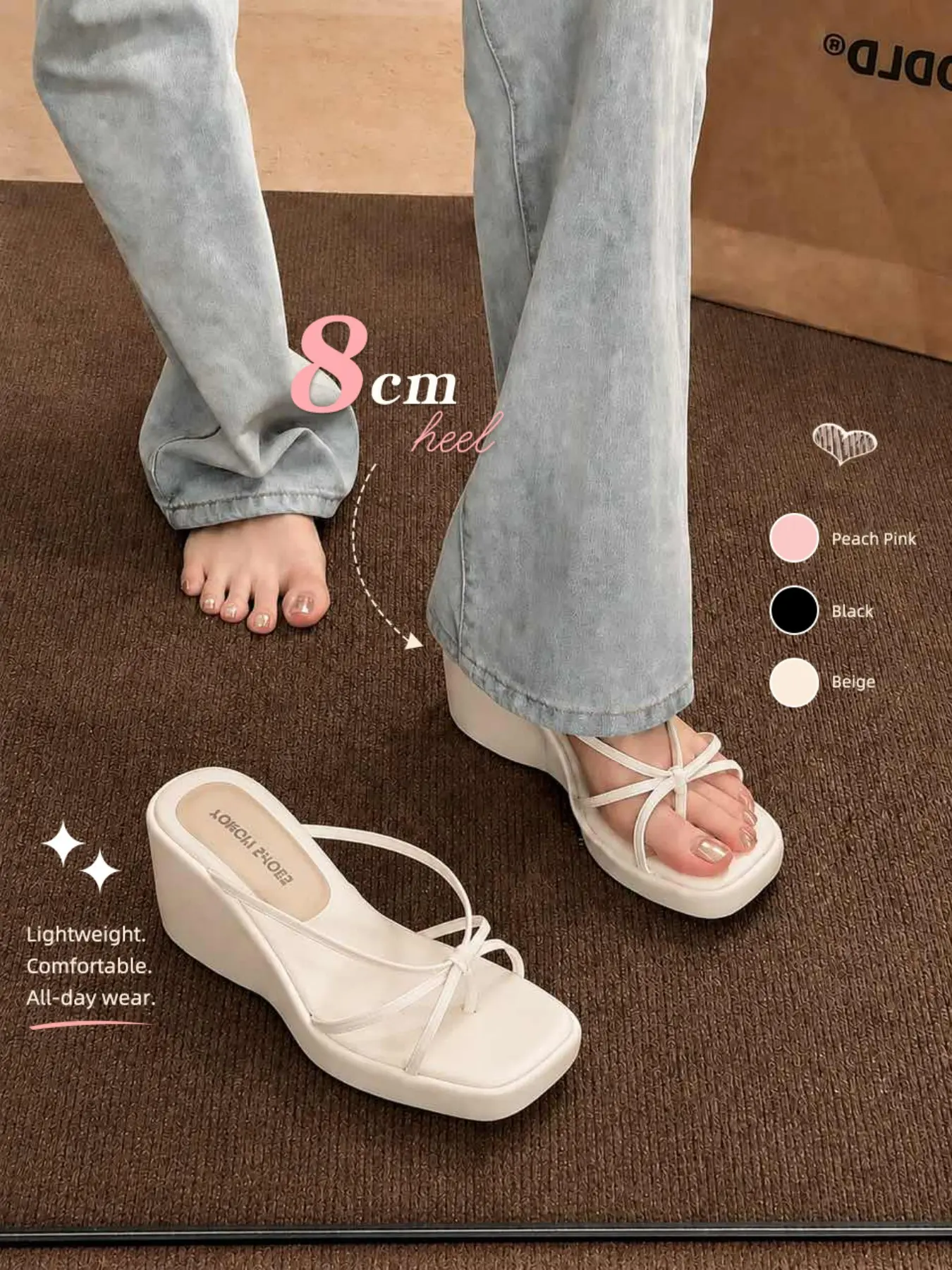 Summer Chunky Heeled Sandals for Women, 2026 New Design, Perfect for Skirts, Platform Thong Sandals, Comfortable Thick Sole