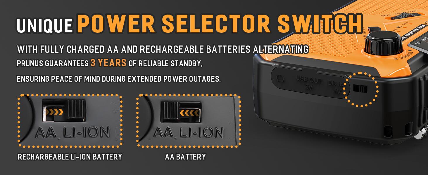 PRUNUS J-369 11100mWh Emergency Weather Radio, AA Batteries/Hand Crank/Solar/USB Charging, NOAA/AM/FM, LED Flashlight and Reading Lamp,SOS Alarm & Flashlight Portable