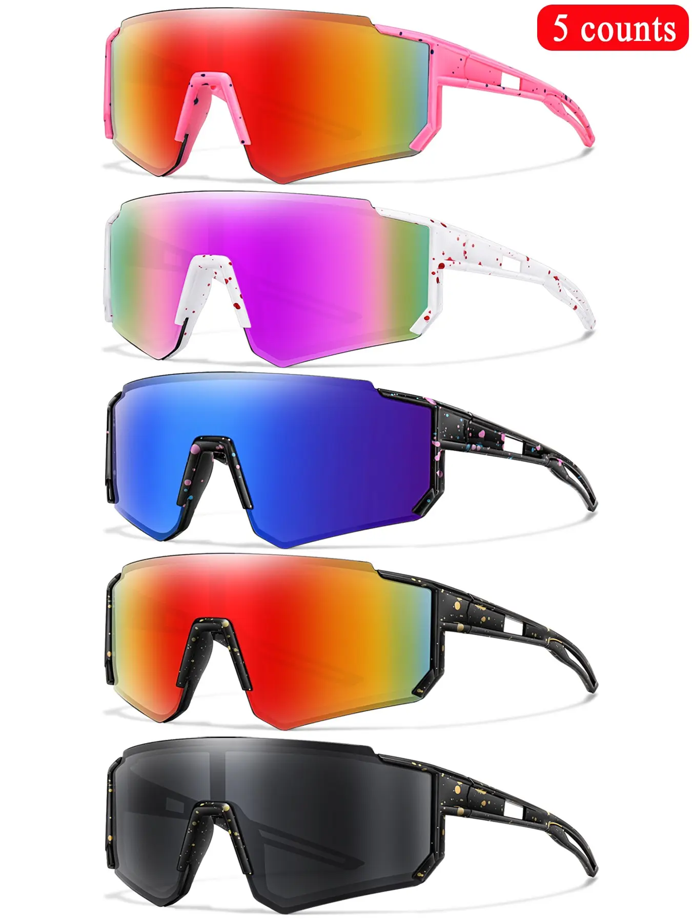 5-Piece Set Fashion Sport Sunglasses, Unisex Uv400 Protection, Ideal for Cycling, Baseball, Hiking, Running, Climbing, All Seasons