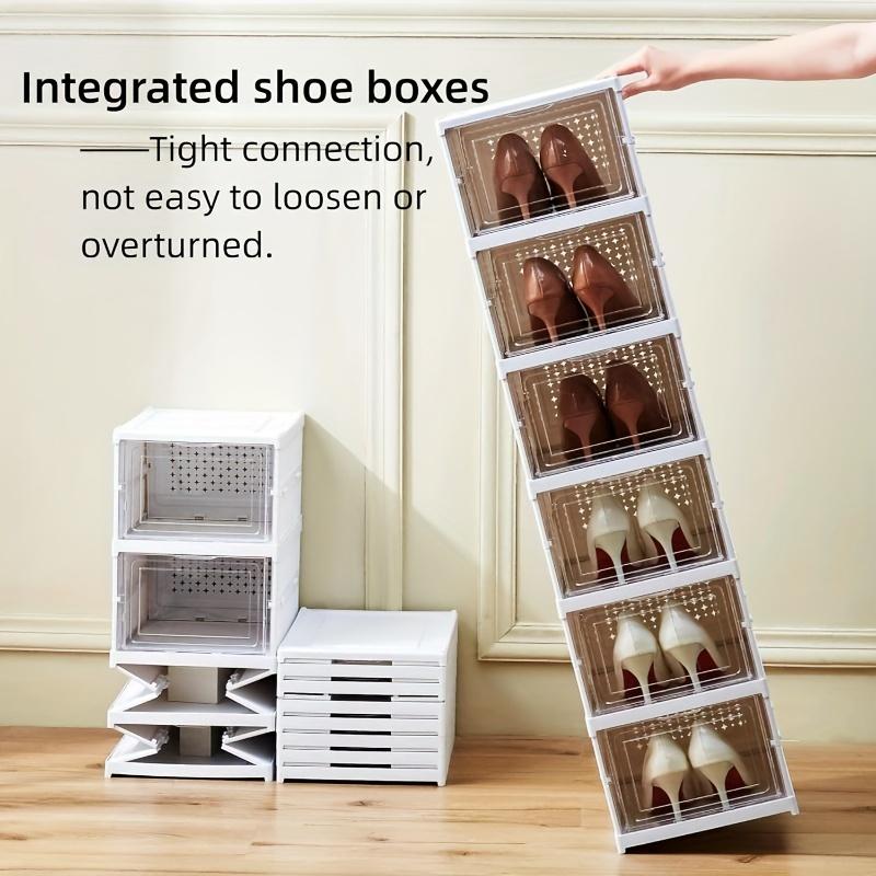 6-Tier Space-Saving Foldable Shoe Storage, Clear Door Stackable Shoe Rack, Sturdy Clear Plastic Organizer for Home