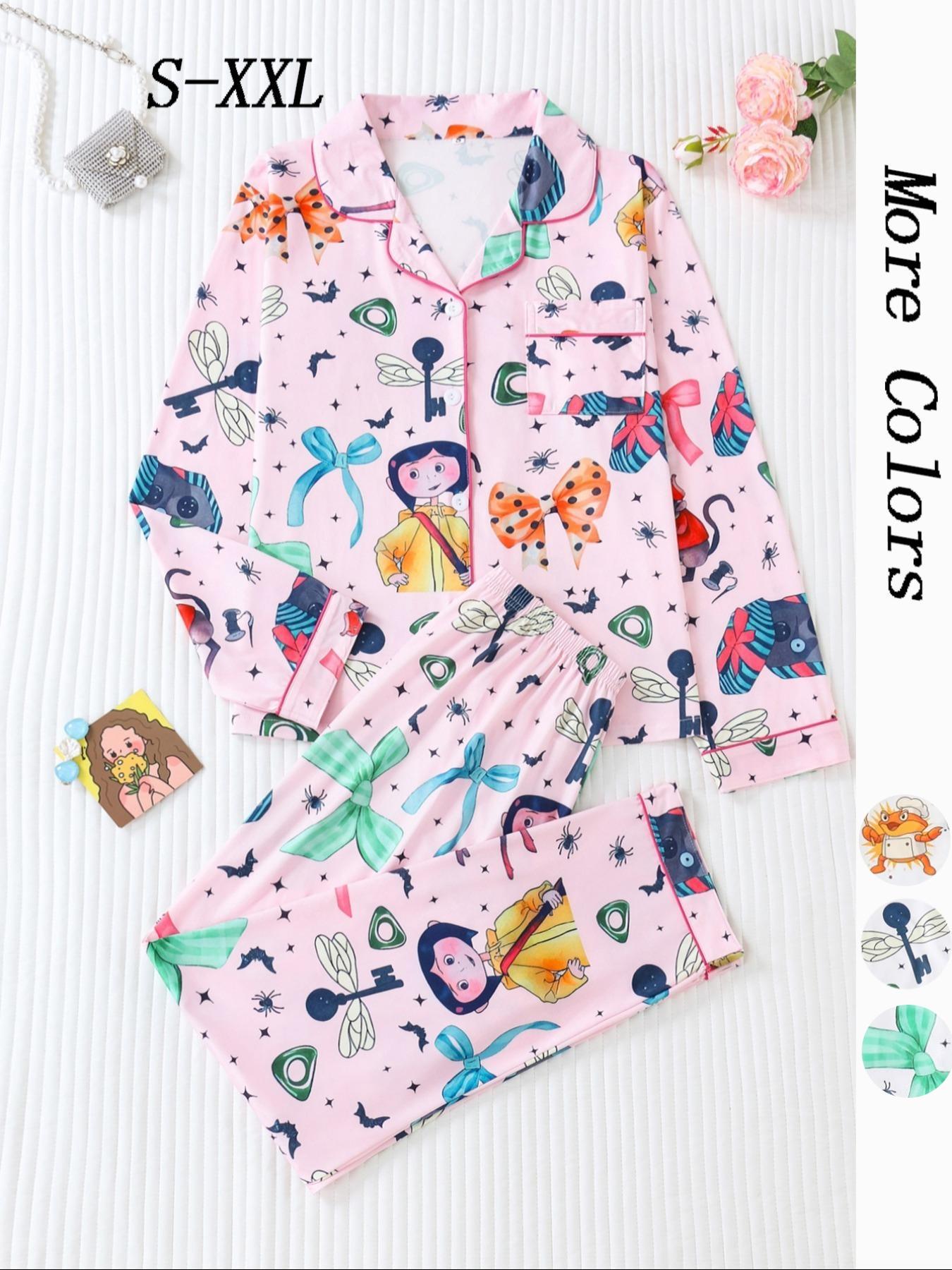 Women's Button Pajama, Casual Comfy Long Sleeve Top & Pants PJ Set, Ladies Sleepwear for All Seasons, Loungewear