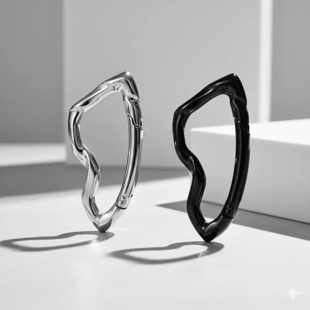2-Pcs Modern Abstract Shape Carabiner Clips, Stainless Steel Keychain with Fluid Form & Organic Curve, Unisex Sports & Outdoor Belt Loop Accessory for Car Keys, Everyday Use Carry