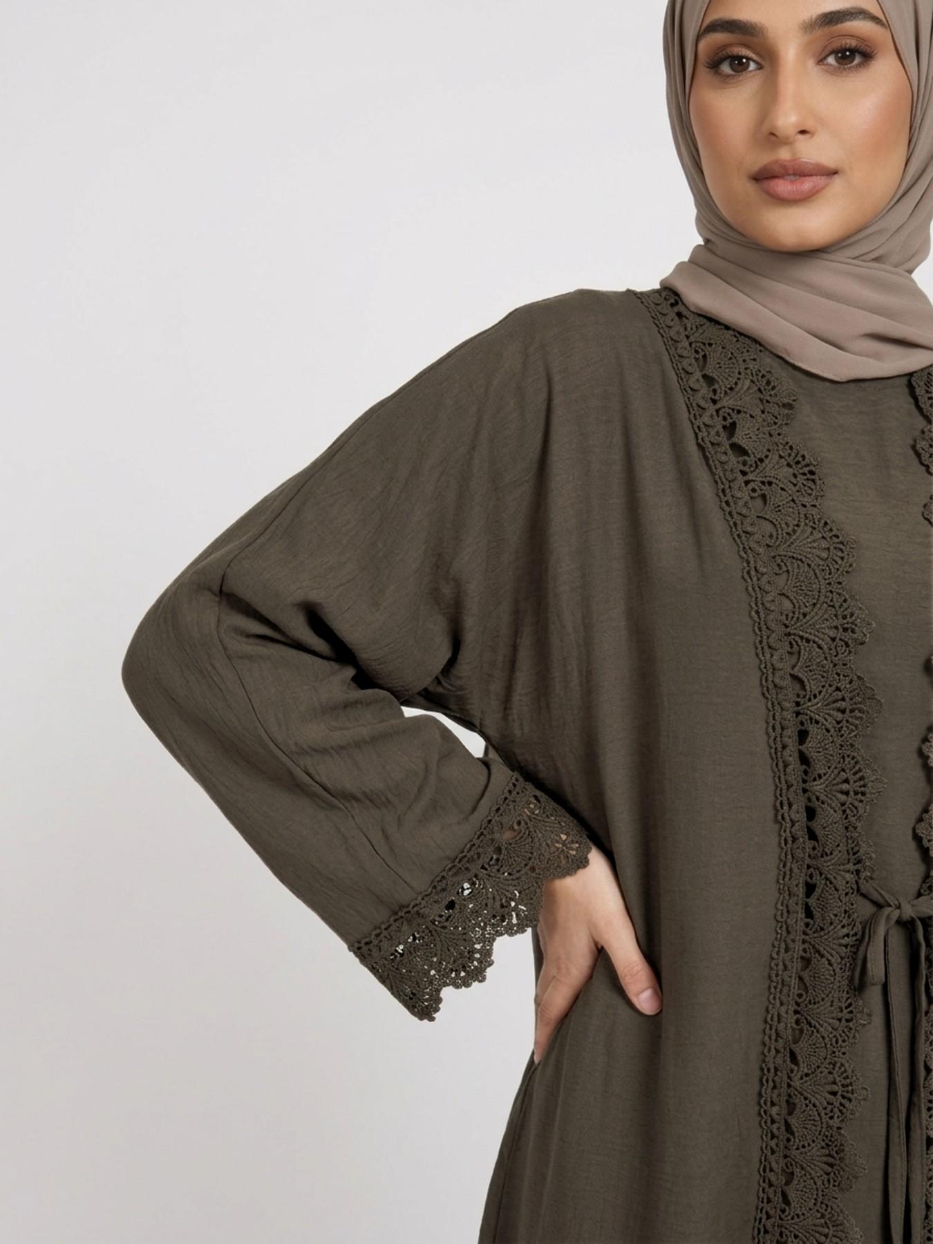 Women's Elegant Traditional Two-Piece Set, Tie Front Abaya & Pocket Tank Dress, Elegant Islamic Clothing, Muslim Clothing, Modesty Wear, Modest Muslim Outfits, Islamic Modesty Clothes, For Muslim