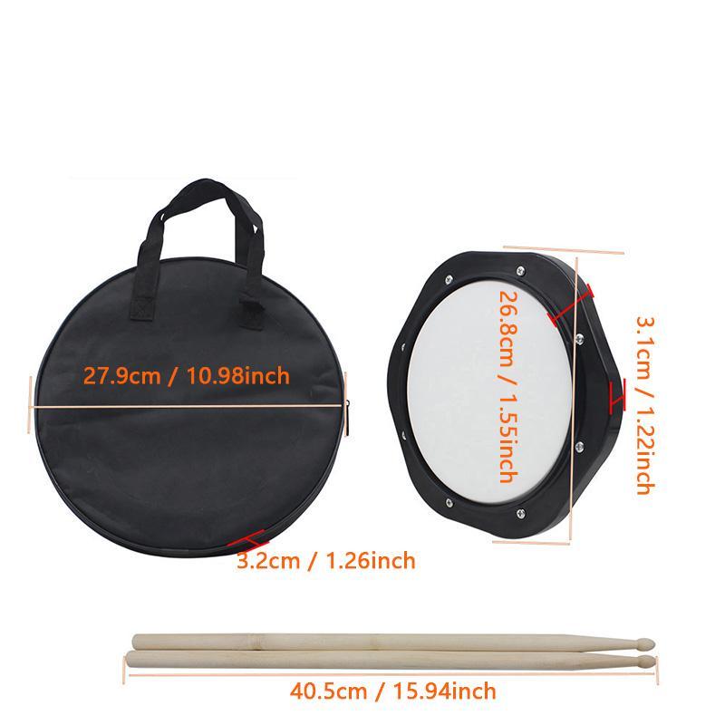 10 Inch Practice Pad for Jazz Drum Set, Abs Material, Includes Drumsticks and Bag, Ideal for Beginners and Professionals