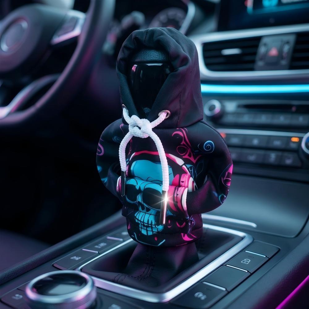 Universal Car Gear Shift Cover, Cyberpunk Skull Print, Interior Decoration, Small Sweatshirt Style, Automotive Accessories