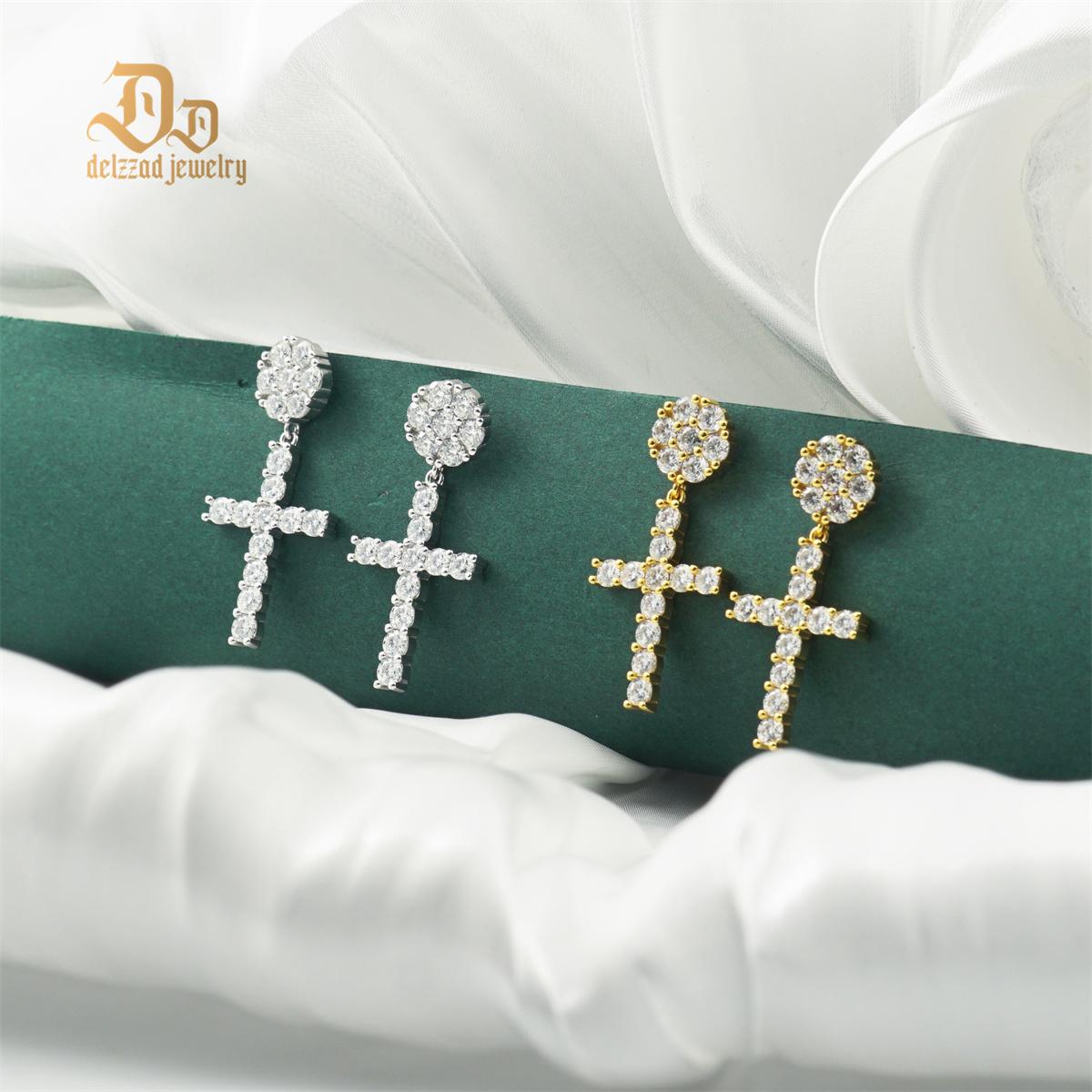 Delzzad Studded Cross Dangle Earrings S925 VVS Synthetic Moissanite Hip Hop Earrings Jewelry Perfect Birthday Mother’s Day Christmas Gift for Men Women Silver Earrings Golden Earrings Wedding Set Springtok