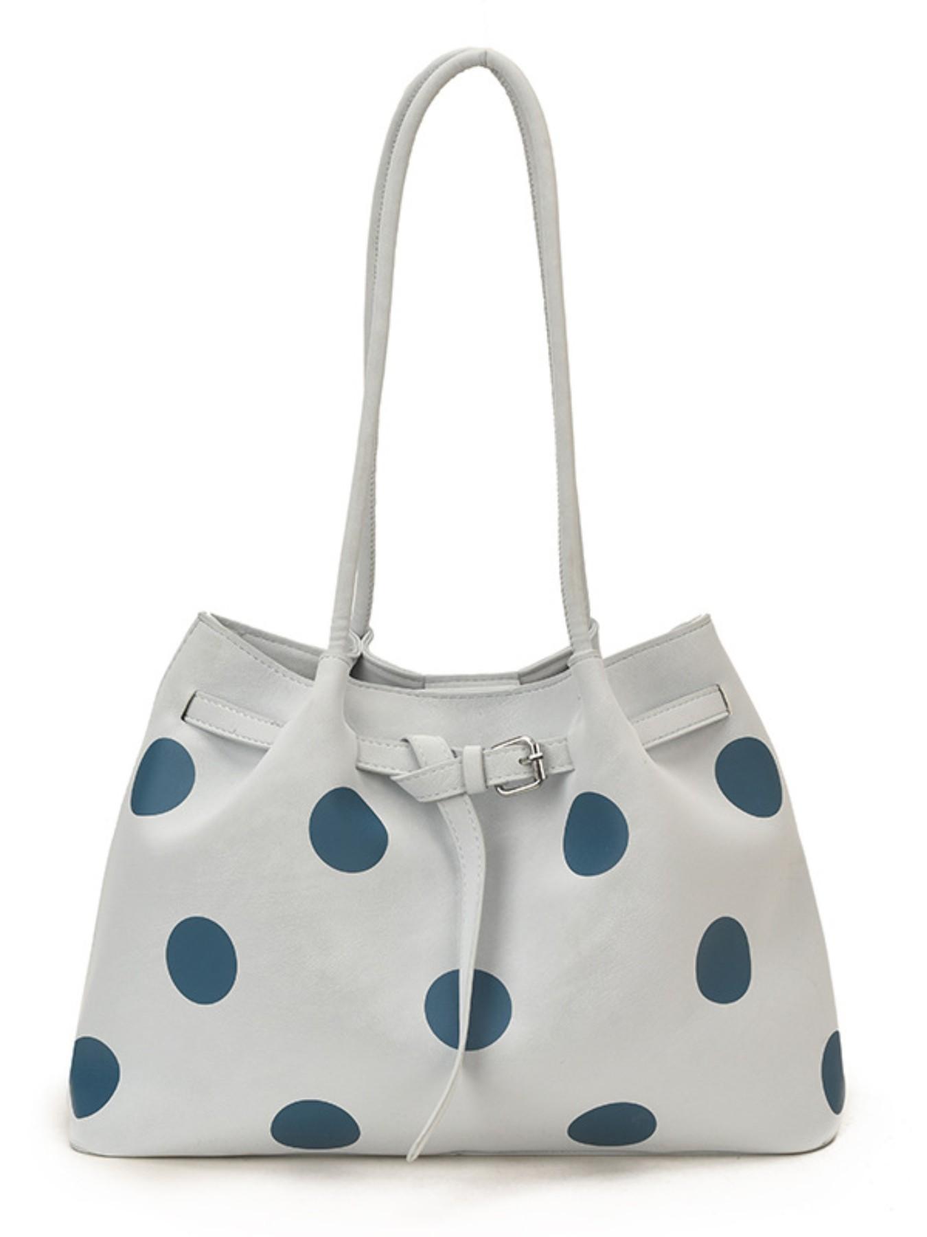 Large Capacity Women's 2026 New Fashion Polka Dot Bucket Bag, Stylish Shoulder Bag for Office Commute, Trendy and Casual Design